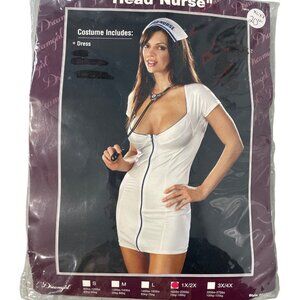 Dreamgirl Head Nurse Costume 1X/2X White Blue Zipper Dress Halloween Outfit NEW